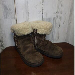 UGG Metro Tas Espresso Brown Suede Shearling Ankle Boots Fur Cuff Boots 7 5677